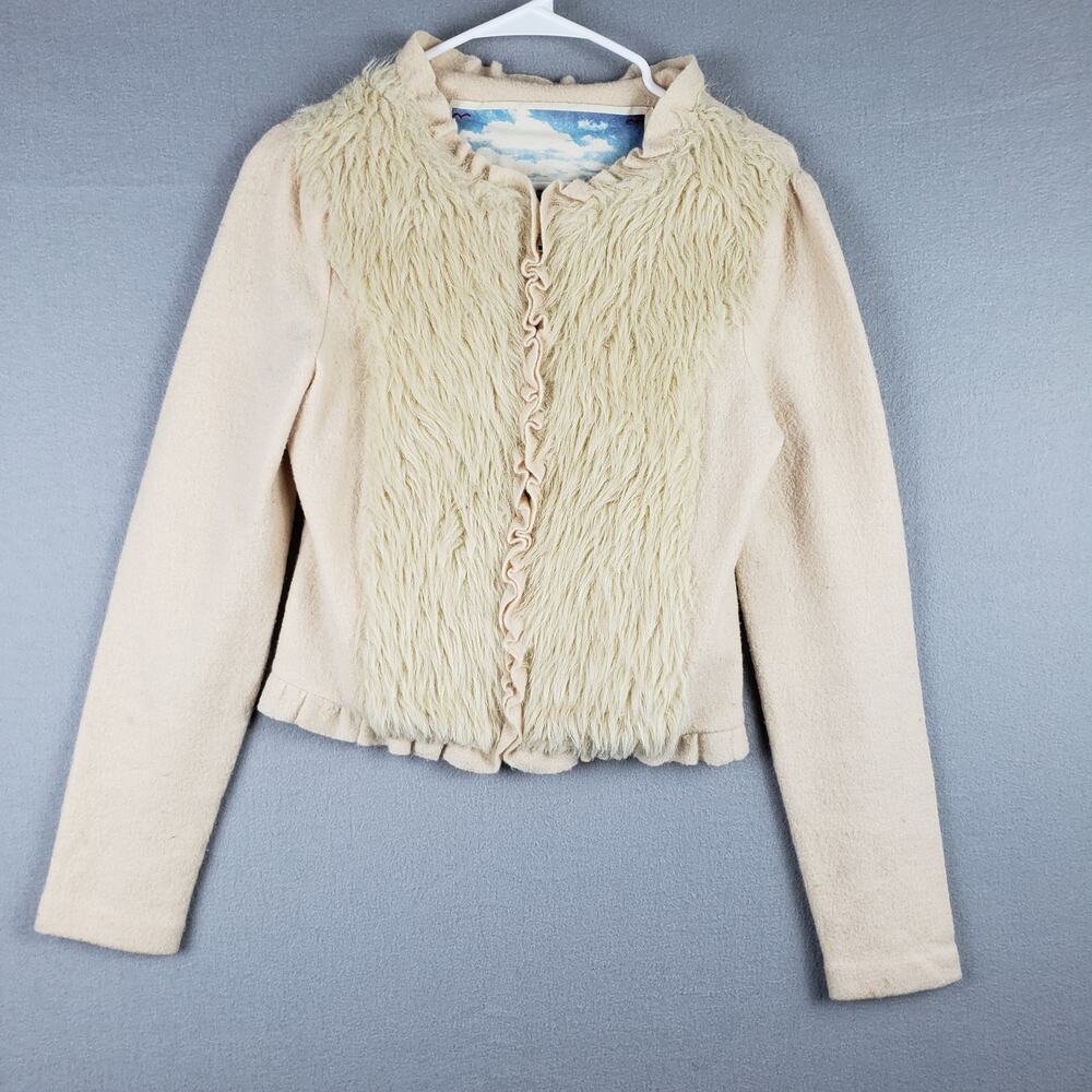 Anthropologie S Faux Fur Panel‎ Jacket Beige Full Zip Mob Wife Aesthetic Western